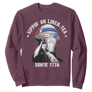Funny George Washington Sweatshirt 4th Of July Sippin On Liber Tea Liberty American Flag 1776 TS10 Maroon Print Your Wear