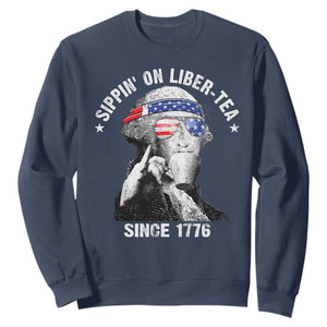 Funny George Washington Sweatshirt 4th Of July Sippin On Liber Tea Liberty American Flag 1776 TS10 Navy Print Your Wear