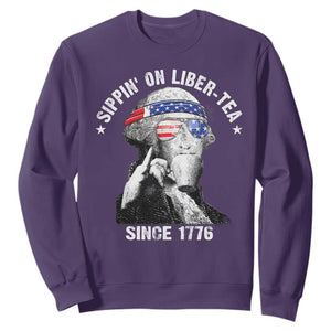 Funny George Washington Sweatshirt 4th Of July Sippin On Liber Tea Liberty American Flag 1776 TS10 Purple Print Your Wear