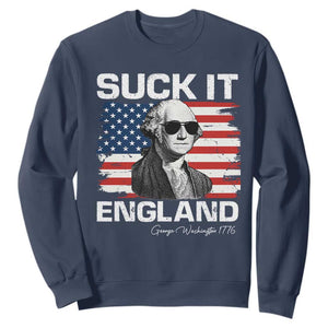 Funny George Washington Sweatshirt Suck It England Bold Patriotic 4th of July 1776 TS02 Navy Print Your Wear