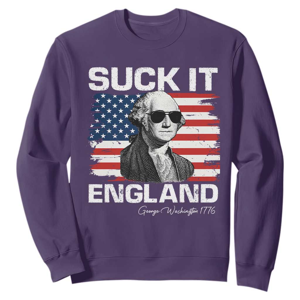 Funny George Washington Sweatshirt Suck It England Bold Patriotic 4th of July 1776 TS02 Purple Print Your Wear