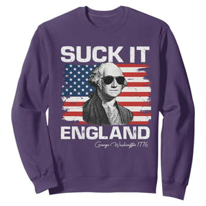 Funny George Washington Sweatshirt Suck It England Bold Patriotic 4th of July 1776 TS02 Purple Print Your Wear