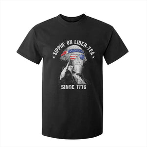 Funny George Washington T Shirt For Kid 4th Of July Sippin On Liber Tea Liberty American Flag 1776 TS10 Black Print Your Wear