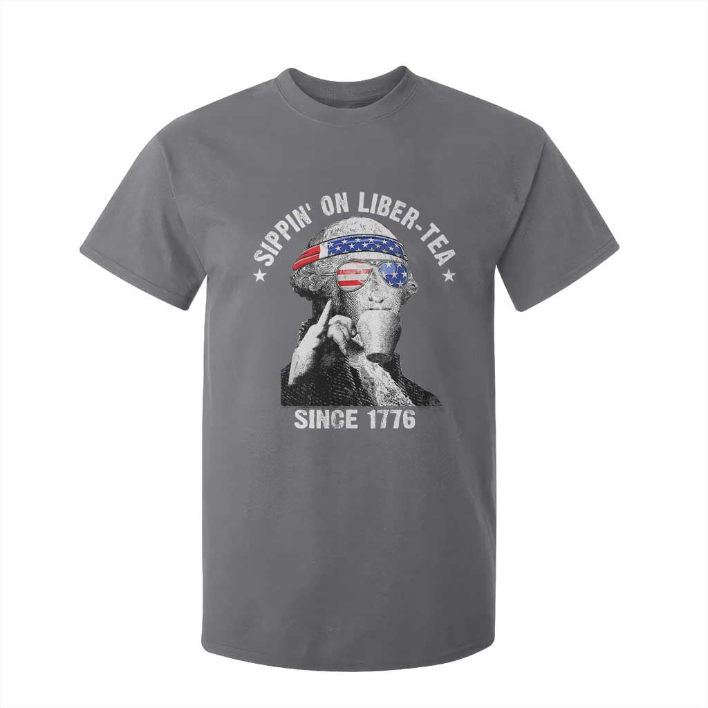 Funny George Washington T Shirt For Kid 4th Of July Sippin On Liber Tea Liberty American Flag 1776 TS10 Charcoal Print Your Wear