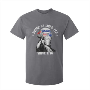 Funny George Washington T Shirt For Kid 4th Of July Sippin On Liber Tea Liberty American Flag 1776 TS10 Charcoal Print Your Wear