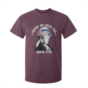 Funny George Washington T Shirt For Kid 4th Of July Sippin On Liber Tea Liberty American Flag 1776 TS10 Maroon Print Your Wear