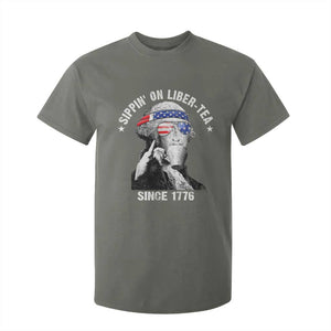 Funny George Washington T Shirt For Kid 4th Of July Sippin On Liber Tea Liberty American Flag 1776 TS10 Military Green Print Your Wear