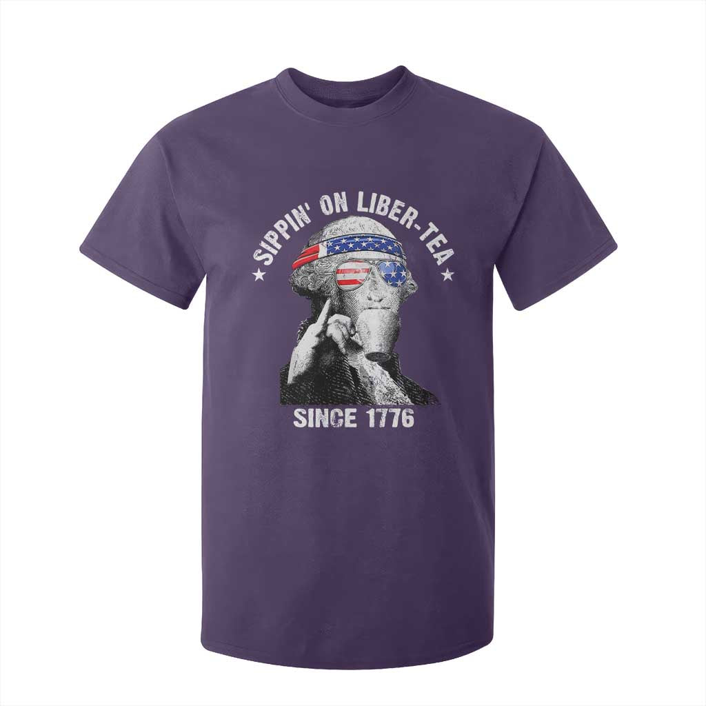 Funny George Washington T Shirt For Kid 4th Of July Sippin On Liber Tea Liberty American Flag 1776 TS10 Purple Print Your Wear