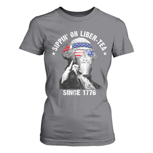 Funny George Washington T Shirt For Women 4th Of July Sippin On Liber Tea Liberty American Flag 1776 TS10 Charcoal Print Your Wear