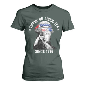 Funny George Washington T Shirt For Women 4th Of July Sippin On Liber Tea Liberty American Flag 1776 TS10 Dark Forest Green Print Your Wear