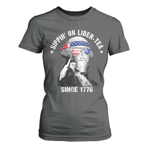 Funny George Washington T Shirt For Women 4th Of July Sippin On Liber Tea Liberty American Flag 1776 TS10 Dark Heather Print Your Wear