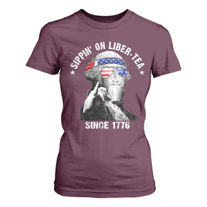 Funny George Washington T Shirt For Women 4th Of July Sippin On Liber Tea Liberty American Flag 1776 TS10 Maroon Print Your Wear