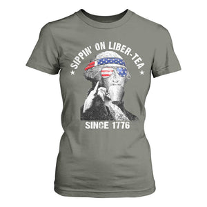 Funny George Washington T Shirt For Women 4th Of July Sippin On Liber Tea Liberty American Flag 1776 TS10 Military Green Print Your Wear