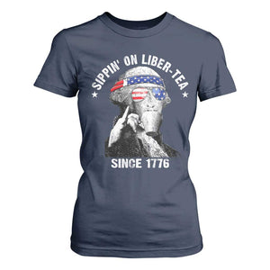 Funny George Washington T Shirt For Women 4th Of July Sippin On Liber Tea Liberty American Flag 1776 TS10 Navy Print Your Wear
