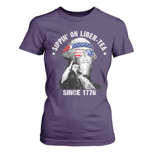 Funny George Washington T Shirt For Women 4th Of July Sippin On Liber Tea Liberty American Flag 1776 TS10 Purple Print Your Wear