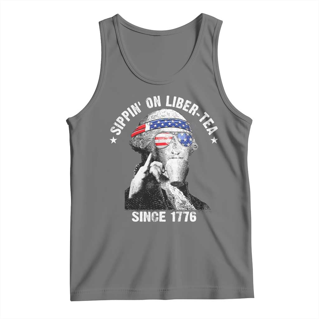 Funny George Washington Tank Top 4th Of July Sippin On Liber Tea Liberty American Flag 1776 TS10 Black Heather Print Your Wear