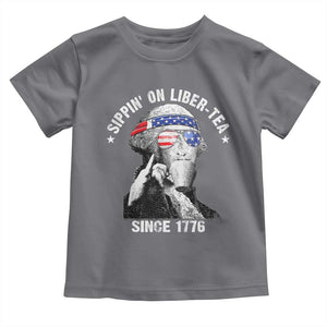 Funny George Washington Toddler T Shirt 4th Of July Sippin On Liber Tea Liberty American Flag 1776 TS10 Charcoal Print Your Wear