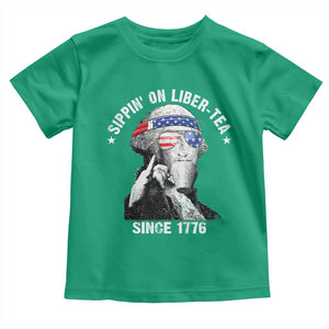 Funny George Washington Toddler T Shirt 4th Of July Sippin On Liber Tea Liberty American Flag 1776 TS10 Irish Green Print Your Wear