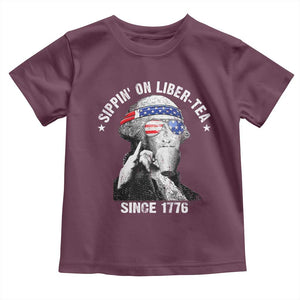Funny George Washington Toddler T Shirt 4th Of July Sippin On Liber Tea Liberty American Flag 1776 TS10 Maroon Print Your Wear