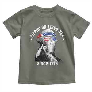 Funny George Washington Toddler T Shirt 4th Of July Sippin On Liber Tea Liberty American Flag 1776 TS10 Military Green Print Your Wear