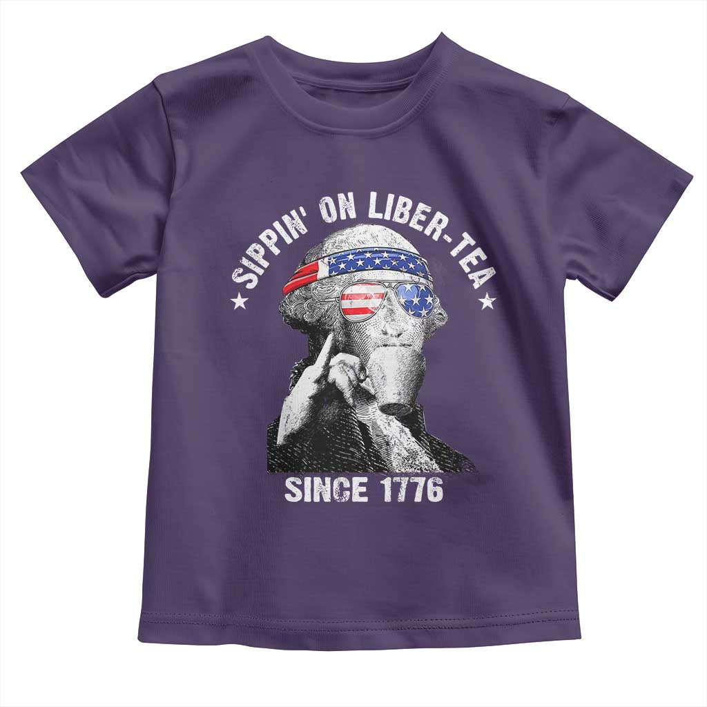 Funny George Washington Toddler T Shirt 4th Of July Sippin On Liber Tea Liberty American Flag 1776 TS10 Purple Print Your Wear