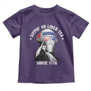 Funny George Washington Toddler T Shirt 4th Of July Sippin On Liber Tea Liberty American Flag 1776 TS10 Purple Print Your Wear