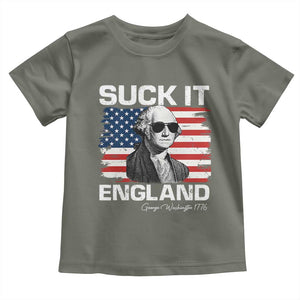 Funny George Washington Toddler T Shirt Suck It England Bold Patriotic 4th of July 1776 TS02 Military Green Print Your Wear