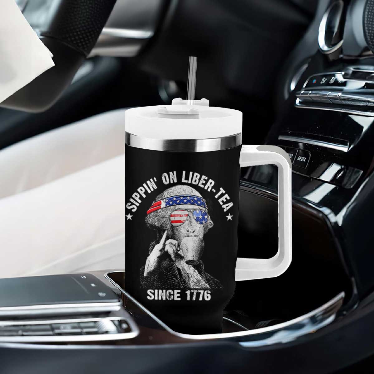 Funny George Washington Tumbler With Handle 4th Of July Sippin On Liber Tea Liberty American Flag 1776 TS10 Print Your Wear