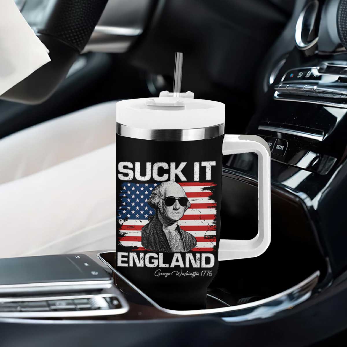 Funny George Washington Tumbler With Handle Suck It England Bold Patriotic 4th of July 1776 TS02 Print Your Wear