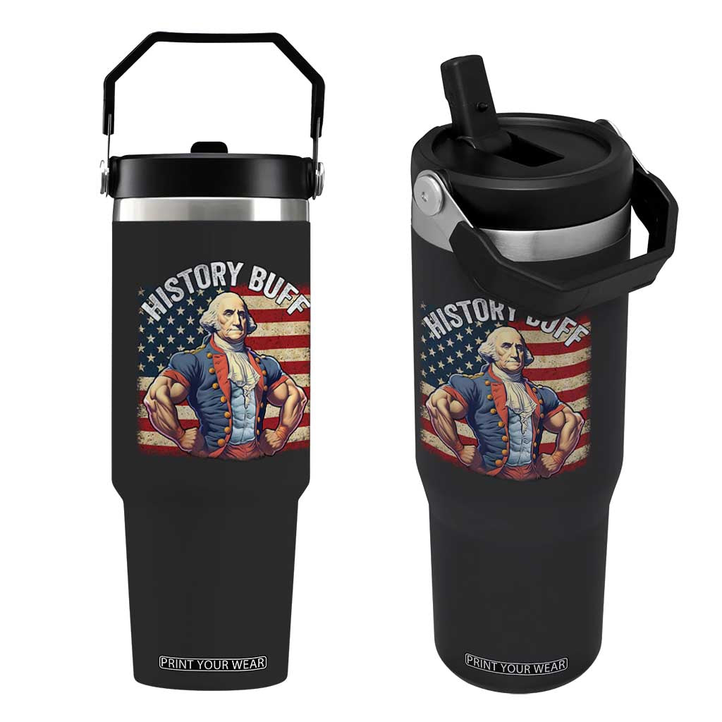 Funny George Washington Weightlifting History Buff Flip Straw Tumbler 4th of July Patriotic TS11 One Size: 30 oz Black Print Your Wear