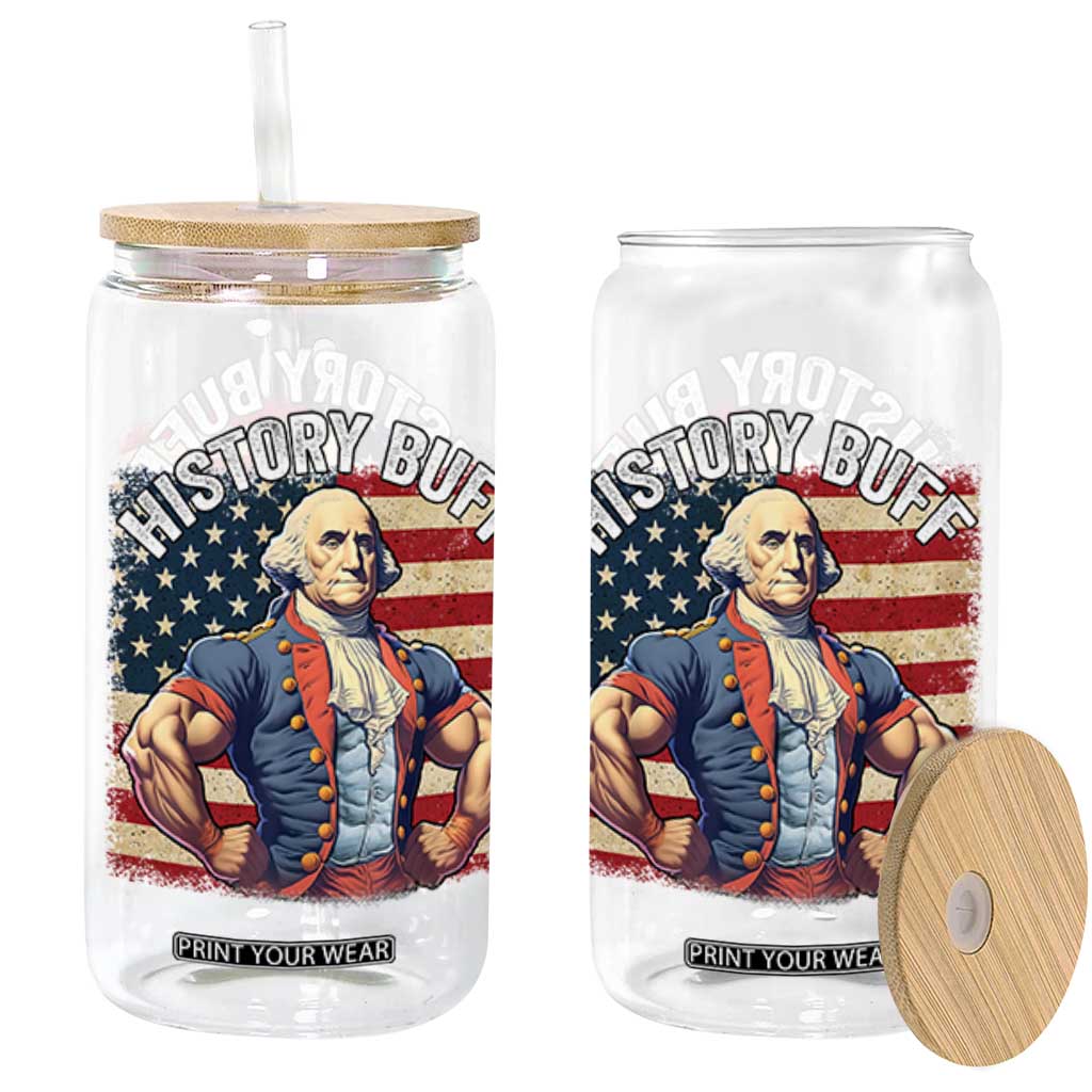Funny George Washington Weightlifting History Buff Glass Can 4th of July Patriotic TS11 Black Print Your Wear