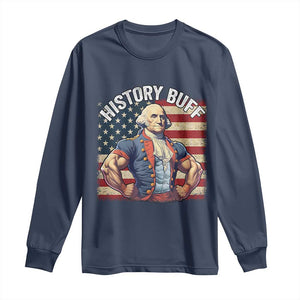 Funny George Washington Weightlifting History Buff Long Sleeve Shirt 4th of July Patriotic TS11 Navy Print Your Wear