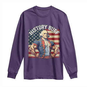Funny George Washington Weightlifting History Buff Long Sleeve Shirt 4th of July Patriotic TS11 Purple Print Your Wear