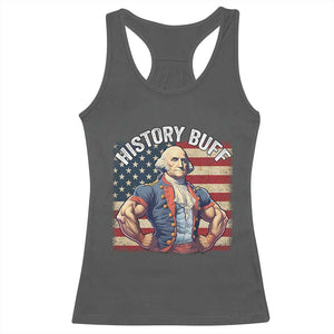 Funny George Washington Weightlifting History Buff Racerback Tank Top 4th of July Patriotic TS11 Dark Heather Print Your Wear