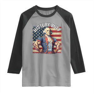 Funny George Washington Weightlifting History Buff Raglan Shirt 4th of July Patriotic TS11 Sport Gray Black Print Your Wear