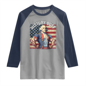 Funny George Washington Weightlifting History Buff Raglan Shirt 4th of July Patriotic TS11 Sport Gray Navy Print Your Wear