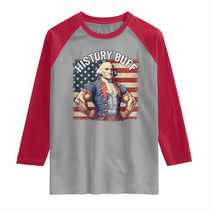 Funny George Washington Weightlifting History Buff Raglan Shirt 4th of July Patriotic TS11 Sport Gray Red Print Your Wear