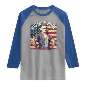 Funny George Washington Weightlifting History Buff Raglan Shirt 4th of July Patriotic TS11 Sport Gray Royal Print Your Wear