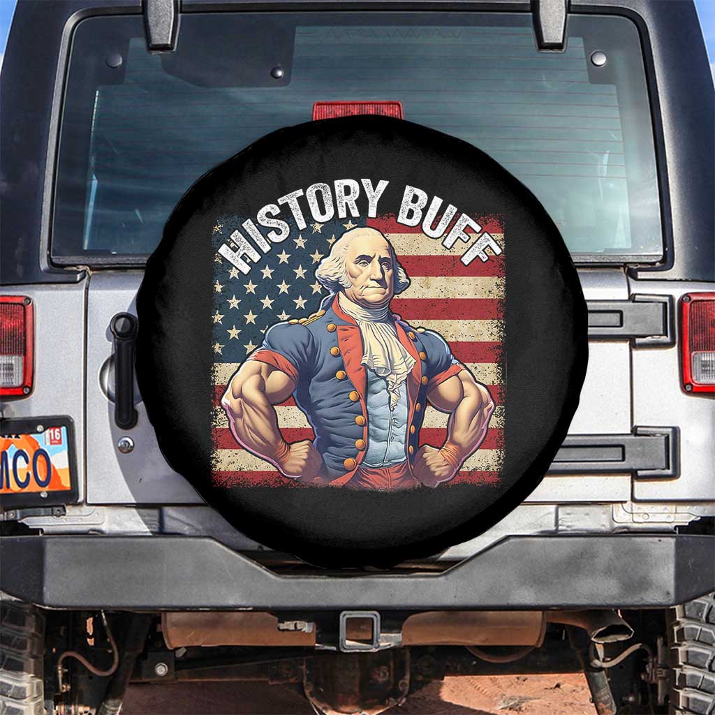 Funny George Washington Weightlifting History Buff Spare Tire Cover 4th of July Patriotic TS11 No hole Black Print Your Wear