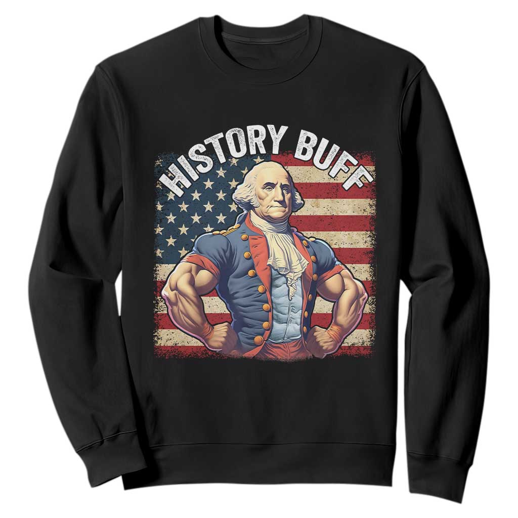 Funny George Washington Weightlifting History Buff Sweatshirt 4th of July Patriotic TS11 Black Print Your Wear