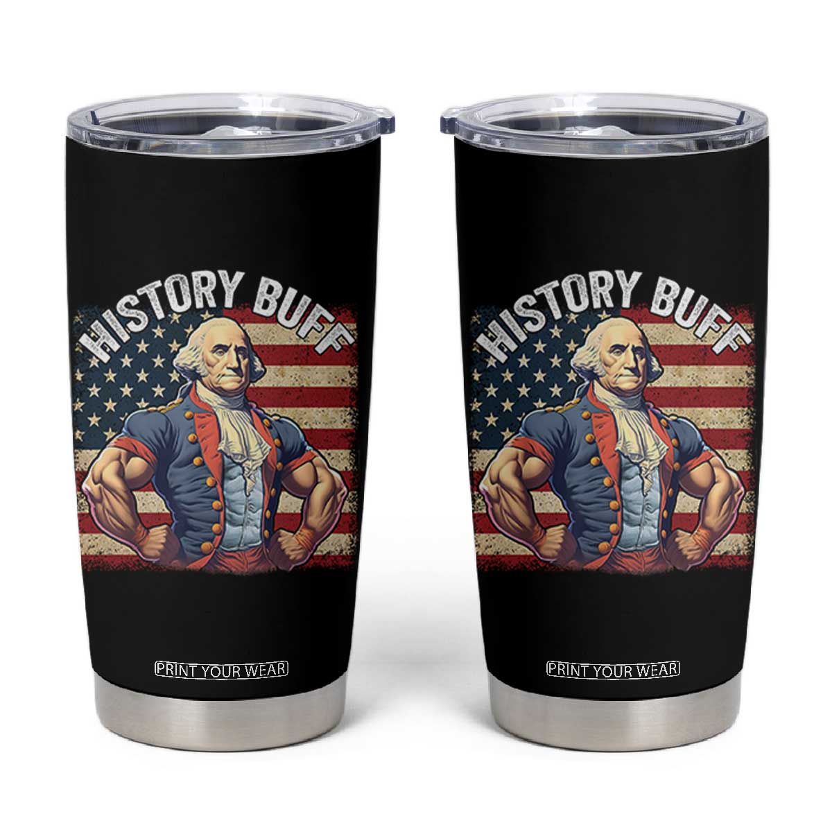 Funny George Washington Weightlifting History Buff Tumbler Cup 4th of July Patriotic TS11 Black Print Your Wear