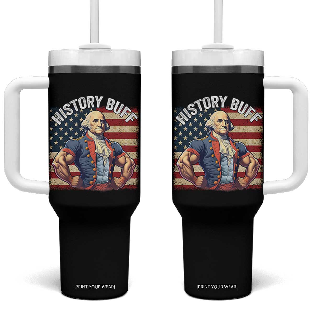 Funny George Washington Weightlifting History Buff Tumbler With Handle 4th of July Patriotic TS11 One Size: 40 oz Black Print Your Wear