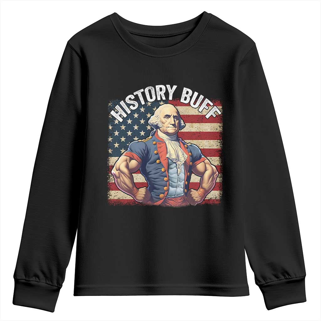 Funny George Washington Weightlifting History Buff Youth Sweatshirt 4th of July Patriotic TS11 Black Print Your Wear