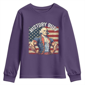Funny George Washington Weightlifting History Buff Youth Sweatshirt 4th of July Patriotic TS11 Purple Print Your Wear