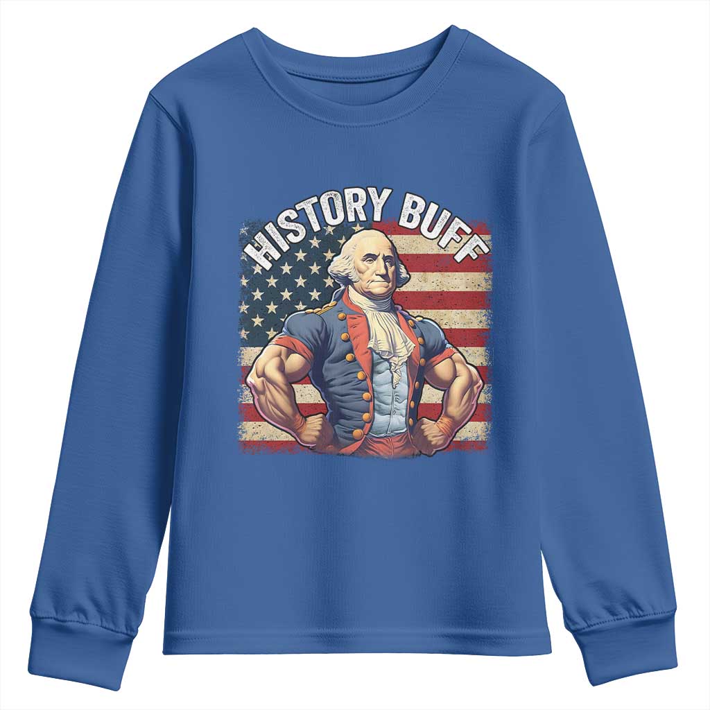 Funny George Washington Weightlifting History Buff Youth Sweatshirt 4th of July Patriotic TS11 Royal Blue Print Your Wear