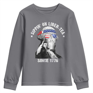 Funny George Washington Youth Sweatshirt 4th Of July Sippin On Liber Tea Liberty American Flag 1776 TS10 Charcoal Print Your Wear
