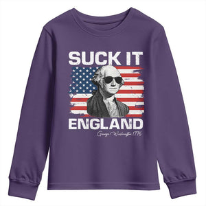 Funny George Washington Youth Sweatshirt Suck It England Bold Patriotic 4th of July 1776 TS02 Purple Print Your Wear