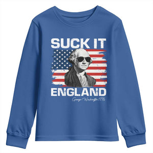 Funny George Washington Youth Sweatshirt Suck It England Bold Patriotic 4th of July 1776 TS02 Royal Blue Print Your Wear