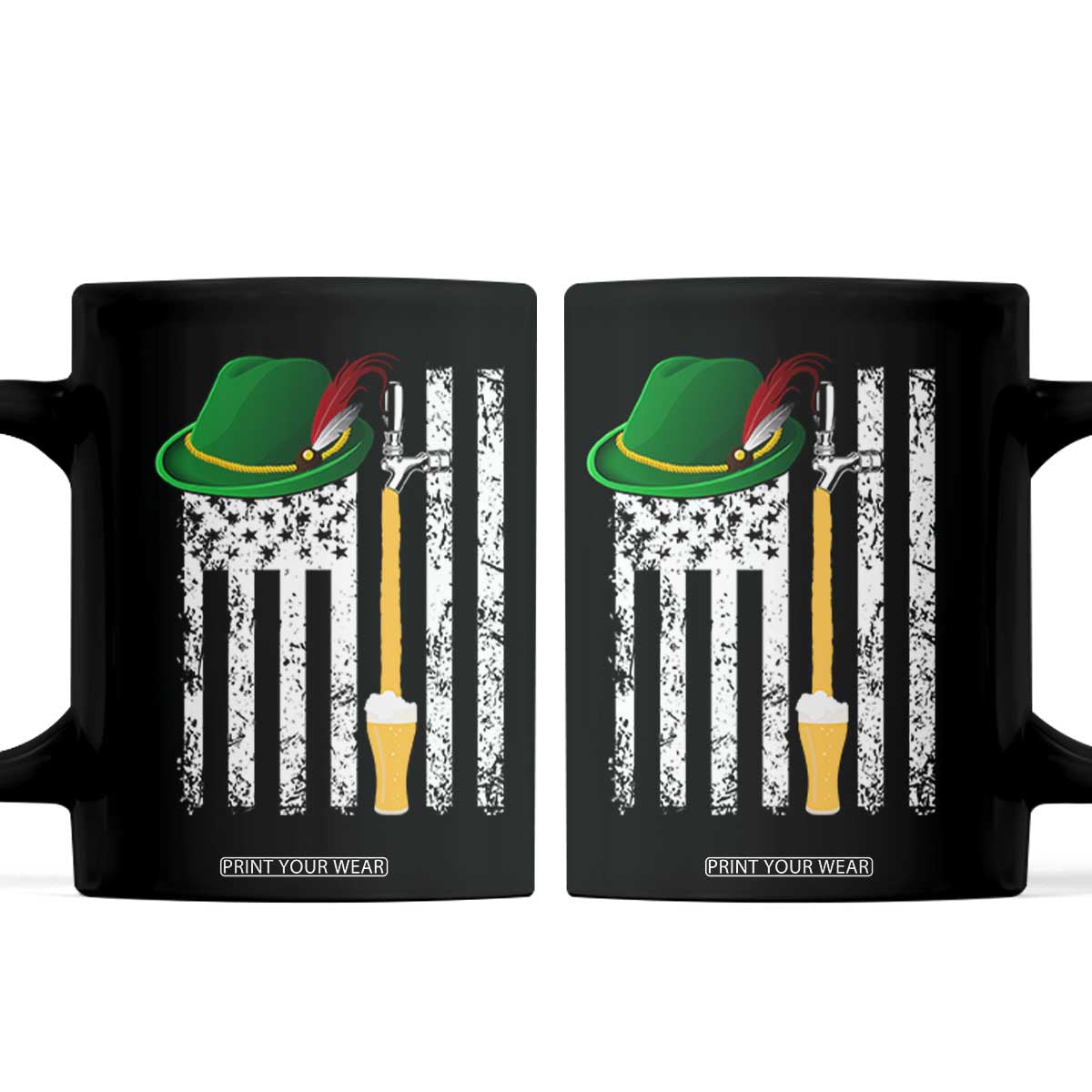 Funny German Beer Coffee Mug Oktoberfest Vintage American Flag Alpine hat TS11 Black Print Your Wear