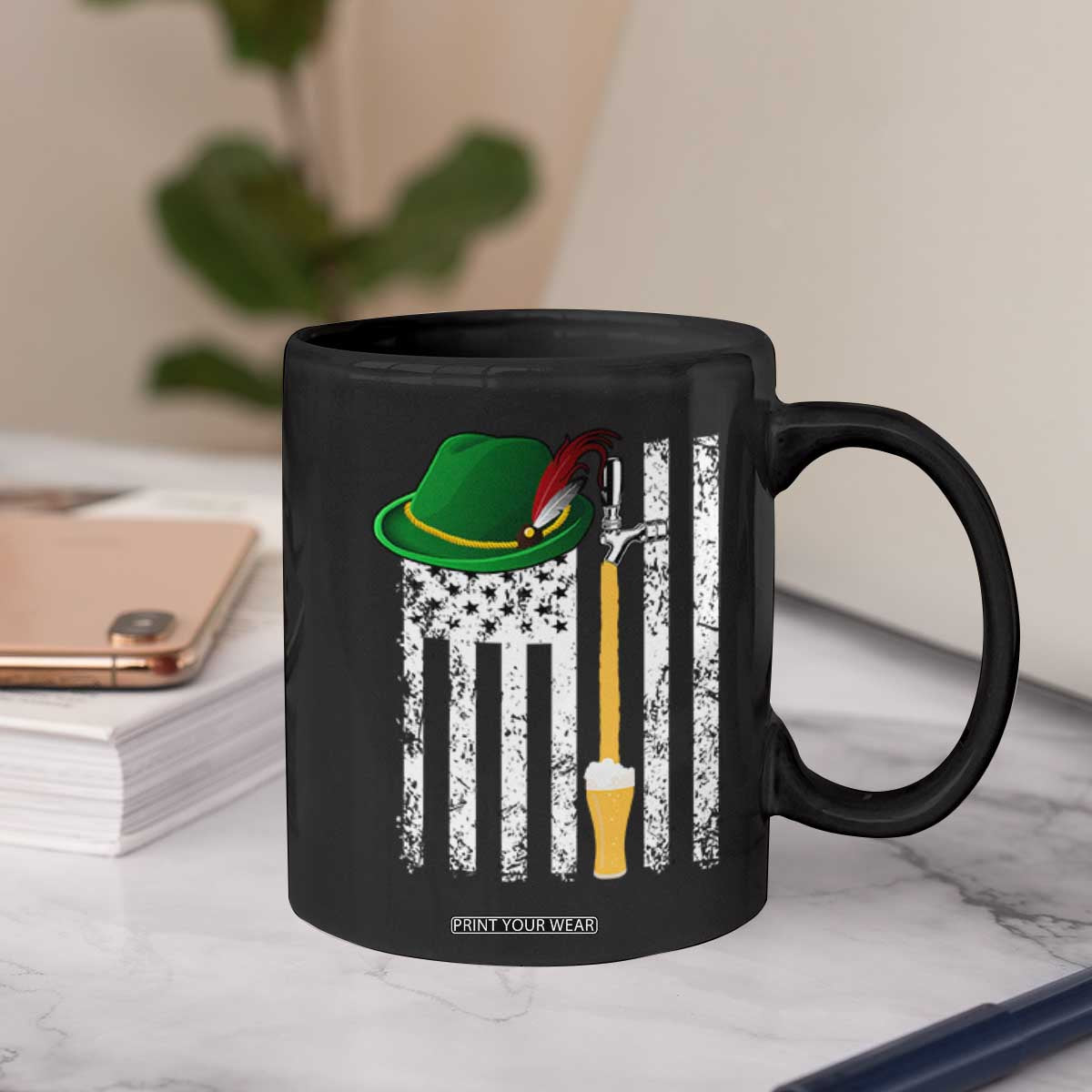 Funny German Beer Coffee Mug Oktoberfest Vintage American Flag Alpine hat TS11 Print Your Wear